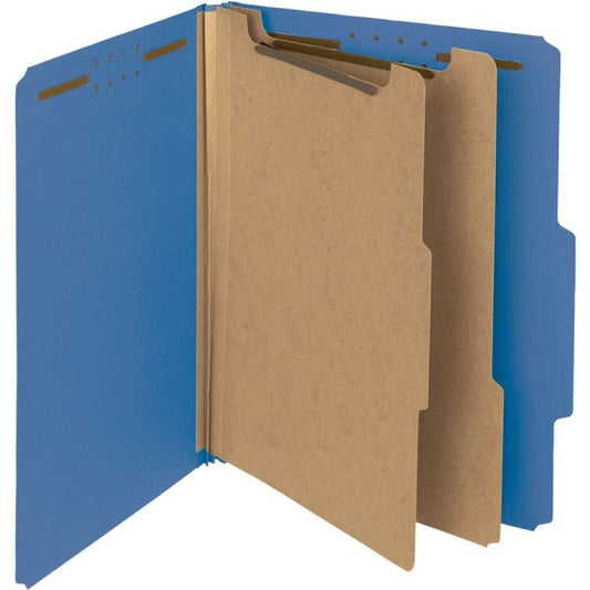 Smead Recycled Pressboard Classification Folders, 2" Expansion, 2 Dividers, 6 Fasteners, Letter Size, Dark Blue, 10/Box