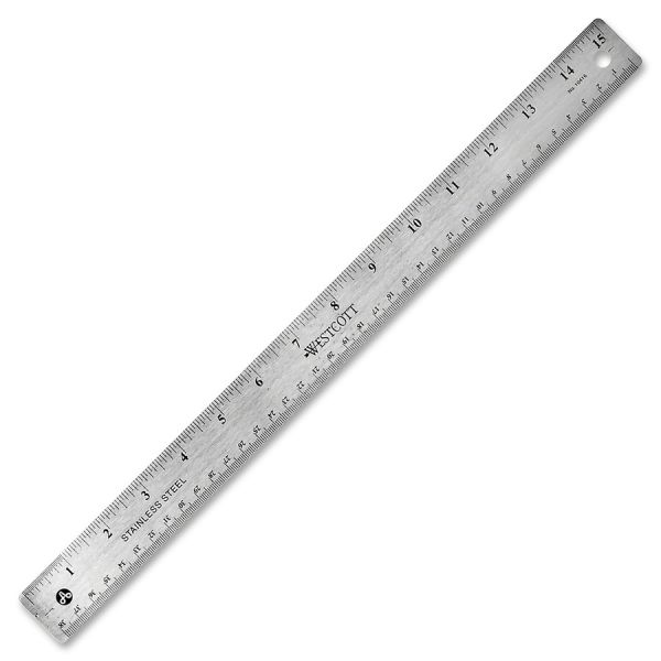 Westcott Stainless Steel Rulers 15"Longueur 1"Largeur - 1/16, 1/32 Graduations - Metric, Imperial Measuring System - Stainless Steel - 1 Each - Silver