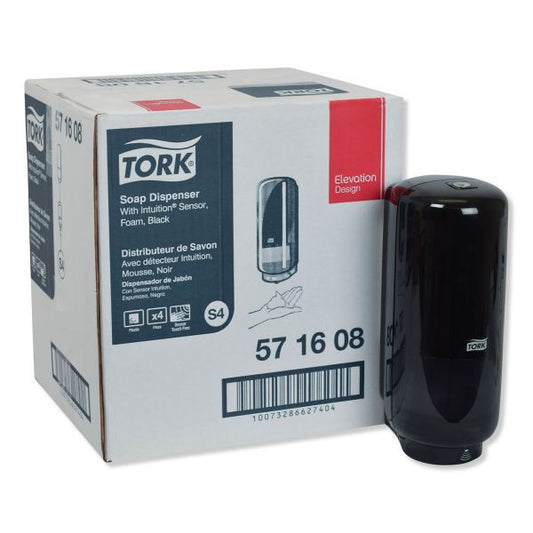 Tork Elevation Foam Skincare Automatic Dispenser with Intuition Sensor, 1 L/33 oz, 4.45" x 5.12" x 10.94", Black Tork Intuition Sensor Skincare Dispenser Black S4, for Hand Soap and Hand Sanitizer, Elevation Range, 571608