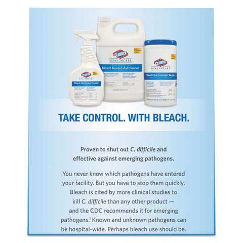 Clorox Healthcare Bleach Germicidal Wipes, 12 x 12, Unscented, 110/Bag