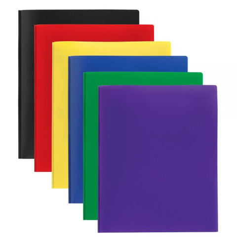 2-Pocket School-Grade Poly Folders With Prongs, 8-1/2" x 11", Assorted Colors, Pack Of 24