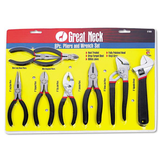 Great Neck 8-Piece Steel Pliers and Wrench Tool Set