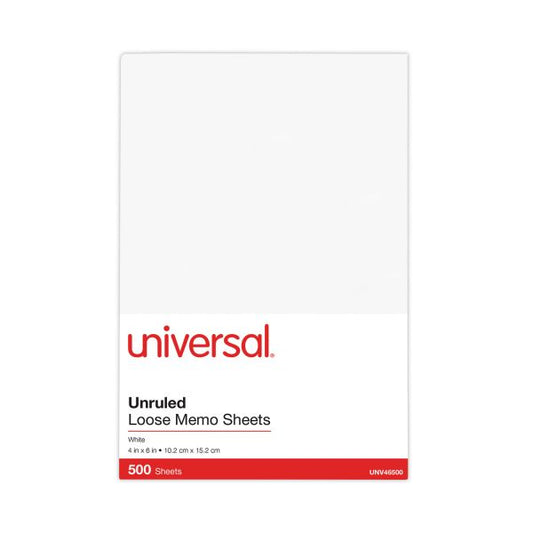 Universal Loose White Memo Sheets, 4 x 6, Unruled, Plain White, 500/Pack