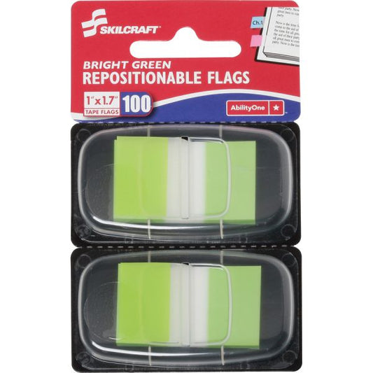 SKILCRAFT 1" Flags 1" x 1 3/4" - Bright Green - 100/ Pack