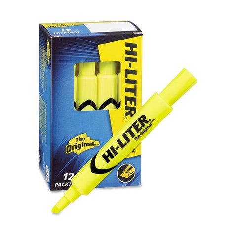 Avery HI-LITER Desk-Style Highlighters, Fluorescent Yellow Ink, Chisel Tip, Yellow/Black Barrel, Dozen