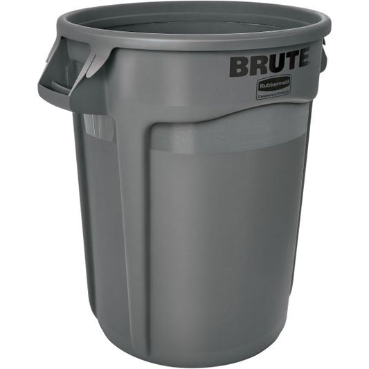 Rubbermaid Commercial Vented Round Brute Container, 32 gal, Plastic, Gray