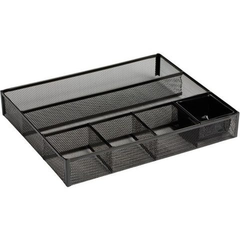 Rolodex Metal Mesh Deep Desk Drawer Organizer, Six Compartments, 15.25 x 11.88 x 2.5, Black