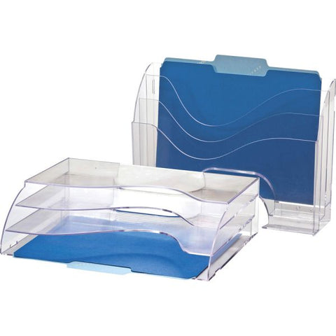 Officemate Clear Wave 2-way Desktop Organizer 3 Compartment(s) - 3 Tier(s) - 11.3" Height x 13" Width x 3.6" Depth - Desktop - Clear - Plastic - 1 Each