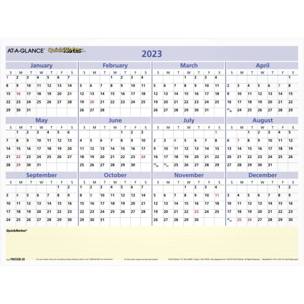 AT-A-GLANCE QuickNotes 2023 RY Erasable Monthly Yearly Wall Calendar, Reversible, Medium, 16" x 12"