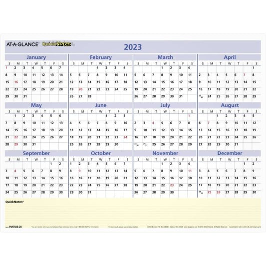 AT-A-GLANCE QuickNotes 2023 RY Erasable Monthly Yearly Wall Calendar, Reversible, Medium, 16" x 12"