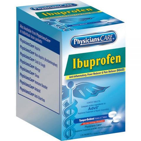 PhysiciansCare Ibuprofen Pain Reliever, Two-Pack, 125 Packs/Box