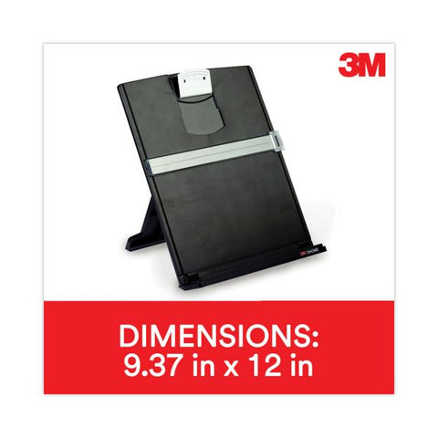 3M Fold-Flat Freestanding Desktop Copyholder, 150 Sheet Capacity, Plastic, Black/Silver Clip