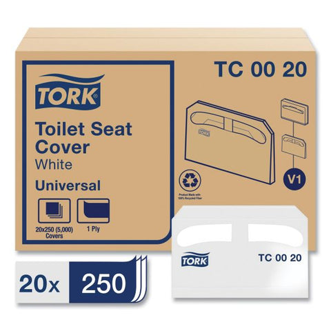 Tork Toilet Seat Cover, Half-Fold, 14.5 x 17, White, 250/Pack, 20 Packs/Carton