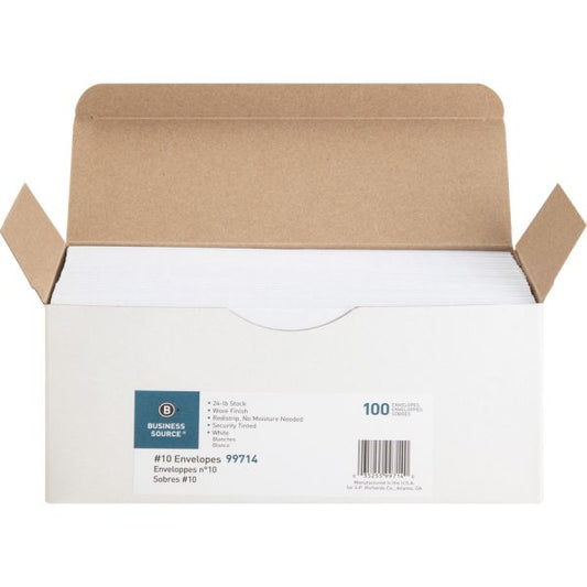 Business Source Business Envelopes, #10 (4.13" x 9.50"), Peel & Seal, 100 Envelopes/ Box #10 (4.13" x 9.50") - Peel & Seal - 100 Envelopes/ Box