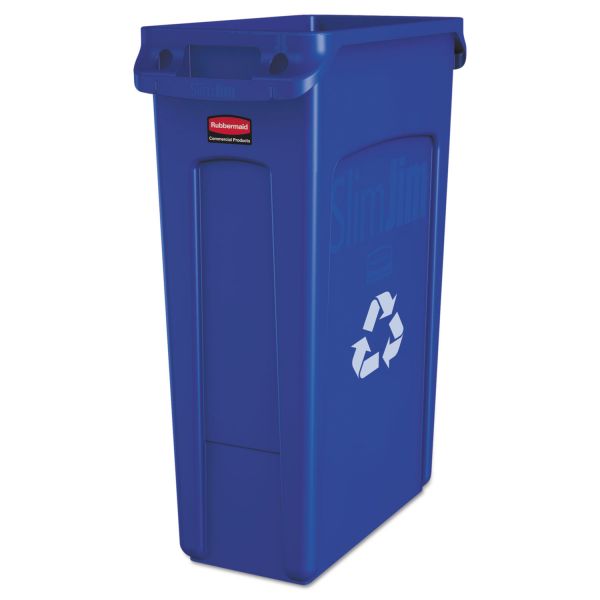 Rubbermaid Commercial Slim Jim Plastic Recycling Container with Venting Channels, 23 gal, Plastic, Blue