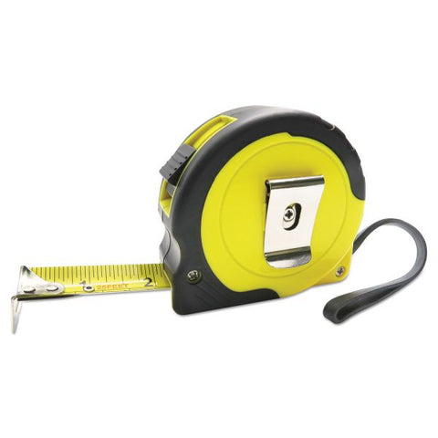 Boardwalk Easy Grip Tape Measure, 25 ft, Plastic Case, Black and Yellow, 1/16" Graduations