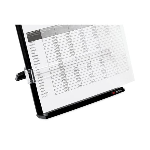 3M Fold-Flat Freestanding Desktop Copyholder, 150 Sheet Capacity, Plastic, Black/Silver Clip