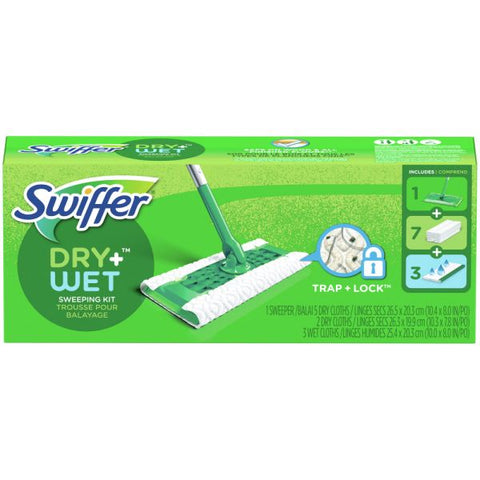 Swiffer Sweeper Dry + Wet Starter Kit, 46"H x 10"W x 8"D, Silver/Green