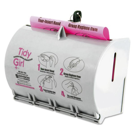 Tidy Girl Plastic Feminine Hygiene Disposal Bag Dispenser, Gray