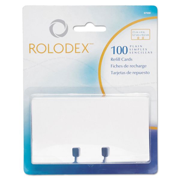 Rolodex Plain Unruled Refill Card, 2.25 x 4, White, 100 Cards/Pack