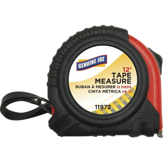 Genuine Joe Tape Measure 12 ft Length - Imperial Measuring System - 1 Each - Red, Black