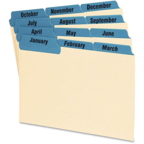 Oxford Manila Index Card Guides with Laminated Tabs, 1/3-Cut Top Tab, January to December, 4 x 6, Manila, 12/Set