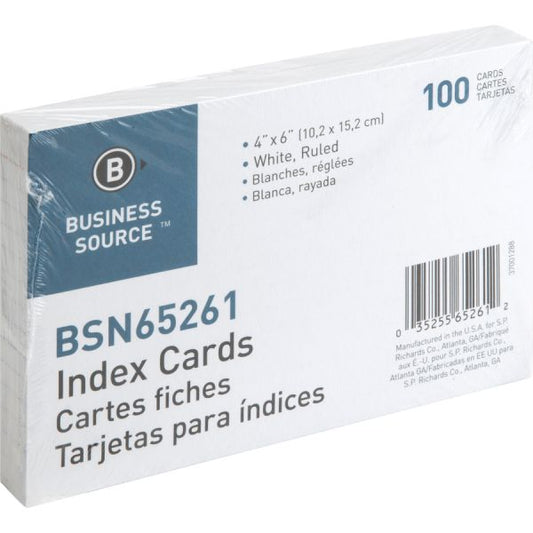 Business Source 4" x 6" Ruled Index Cards 4" x 6" - Ruled - White - 100/ Pack