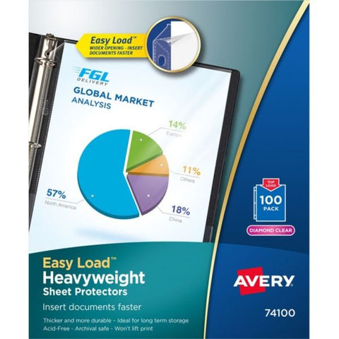 Avery Top-Load Poly Sheet Protectors, Letter, Heavy Gauge, Diamond Clear, 100/Box