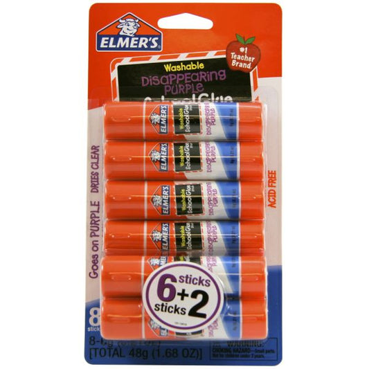 Elmer's Washable Disappearing Purple School Glue Sticks, 0.21 Oz., Pack Of 6 + 2 Bonus Sticks