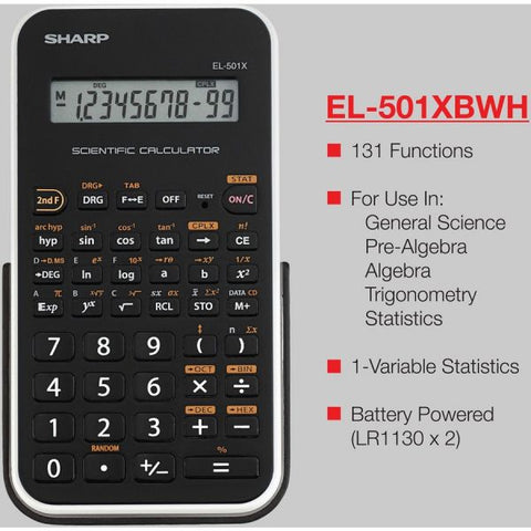 Sharp EL-501XBWH Scientific Calculator, 10-Digit LCD