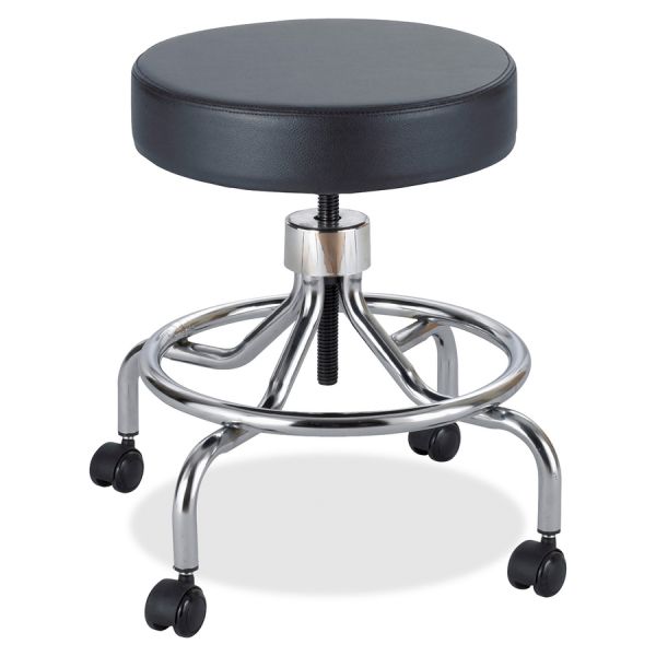 Safco Low Base Screw Lift Lab Stool 23" Diameter - 17"-25" Height - 250 lb Weight Capacity - Vinyl - Black - No Assembly Required