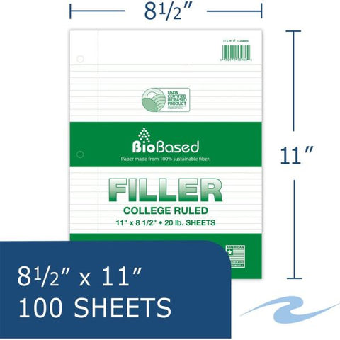 Biobase Filler 8.5"x11" College Ruled with Margin Case of 24 Packs of Biobase Filler Paper, 8.5"x11", 100 Sheets Per Package of 20# White Paper 3-Hole Punched, College Ruled W/ Margin