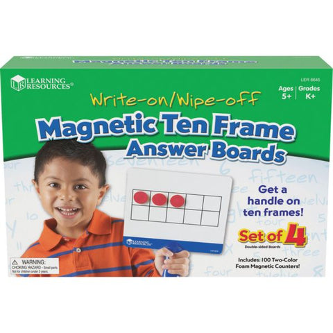 Learning Resources Magnetic Ten Frame Boards, 4 Blue/White Boards, 100 Red/Yellow Foam Counters Magnetic ten-frame boards with magnetic foam counters.