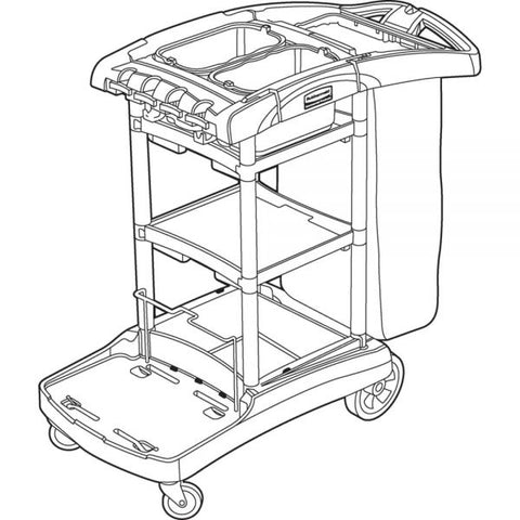 Rubbermaid Commercial High Capacity Cleaning Cart, Plastic, 4 Shelves, 2 Bins, 21.75" x 49.75" x 38.38", Black