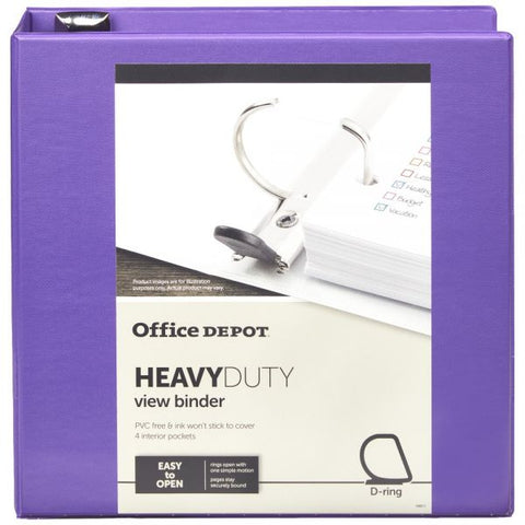 Heavy-Duty View 3-Ring Binder, 3" D-Rings, Purple