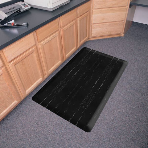 Genuine Joe Marble Top Anti-Fatigue Floor Mat 5 ft x 3 ft - 1/2" Thick - High-Density Foam - Black Marble