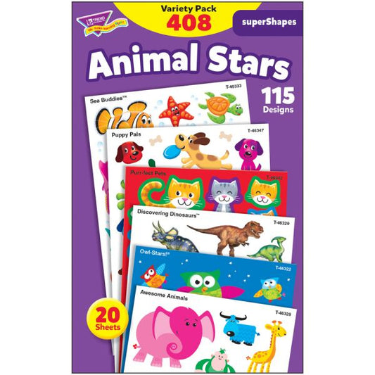 Trend Animal Fun Stickers Variety Pack Fun, Animal Theme/Subject - Sea Buddies, Owl-Stars, Puppy Pals Shape - Photo-safe, Non-toxic, Acid-free - 8" Height x 4.13" Width x 6.63" Length - Multicolor - 488 / Pack