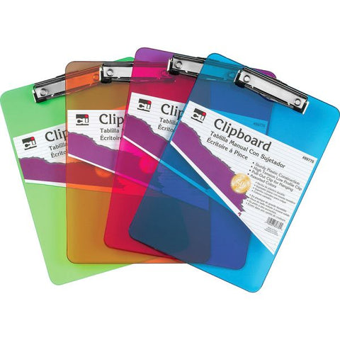 Charles Leonard Plastic Clipboard 9" x 12.8" Actual Board Size - Low Profile Clip - Plastic - Neon Blue - 1 Each - For Use With Letter Size Pads/Papers