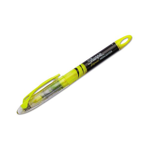 Sharpie Liquid Pen Style Highlighters, Fluorescent Yellow Ink, Chisel Tip, Yellow/Black/Clear Barrel, Dozen