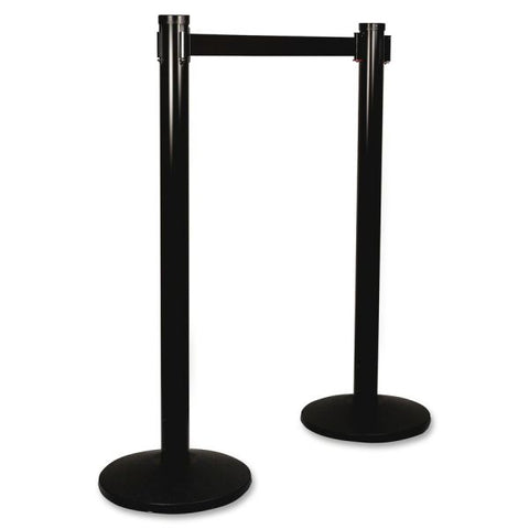 Tatco Adjusta-Tape Crowd Control Base Only, Steel, 14" Deep, Black, 2/Box