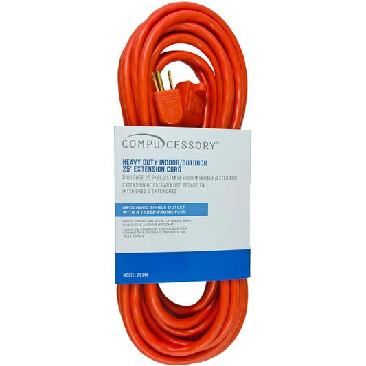 Compucessory Heavy Duty 25' Extension Cord 25 ft Length - 3 Prong - 125 V AC Voltage Rating - 13 A Current Rating - Orange