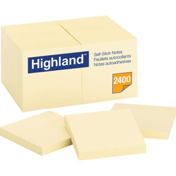 Highland 3" x 3" Adhesive Note Pads 3" x 3" - Yellow - 100 Sheets/ Pad - 24 Pads/ Pack