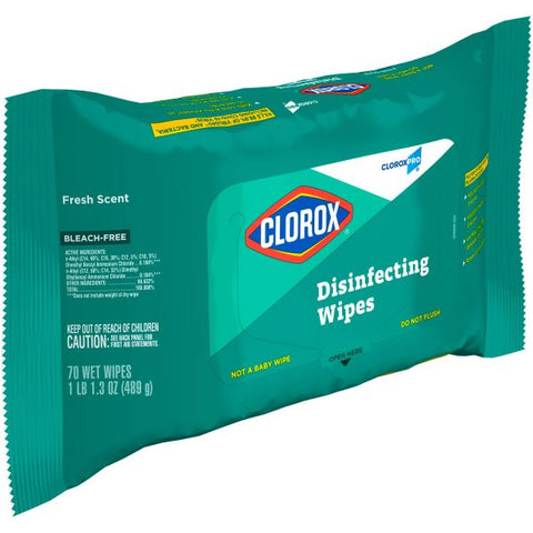 CloroxPro Disinfecting Wipes Wipe - Fresh Scent - 70 / Pack - 9 / Carton - Green