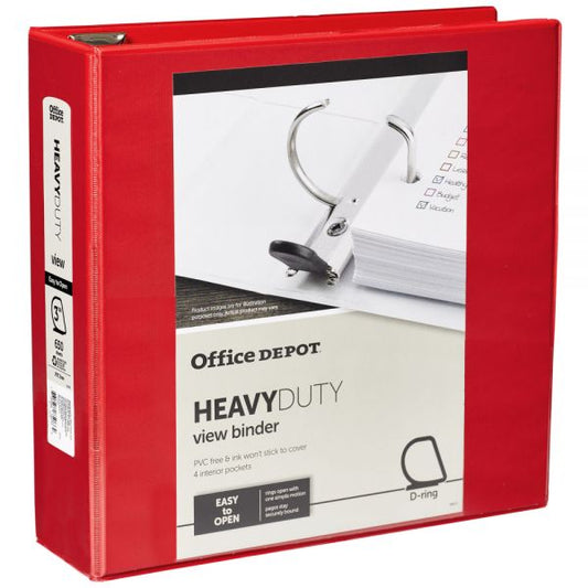 [IN]PLACE Heavy-Duty View 3-Ring Binder, 3" D-Rings, Red