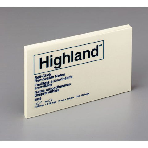 Highland Self-Stick Notes, 3" x 5", Yellow, 100 Sheets/Pad, 12 Pads/Pack