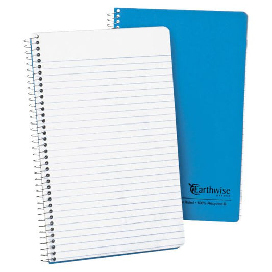 Ampad Oxford College Rule Recycled Wirebound Notebook 80 Sheets - Printed - Wire Bound 6" x 9.50" - Blue Cover - Recycled - 1Each