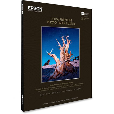 Epson Ultra Premium Photo Paper, 10 mil, 17 x 22, Luster White, 25/Pack