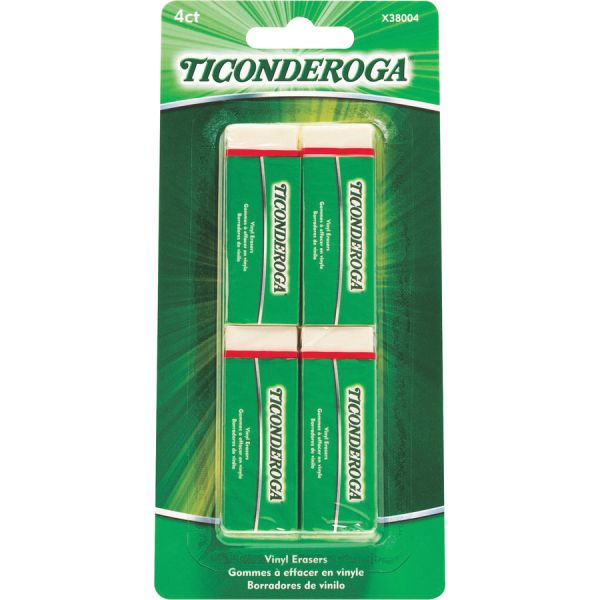 Ticonderoga White Erasers White - Block - Vinyl - 4 / Pack - Soft, Latex-free, Smudge-free, Residue-free, Non-tearing, Non-toxic, Easy Grip