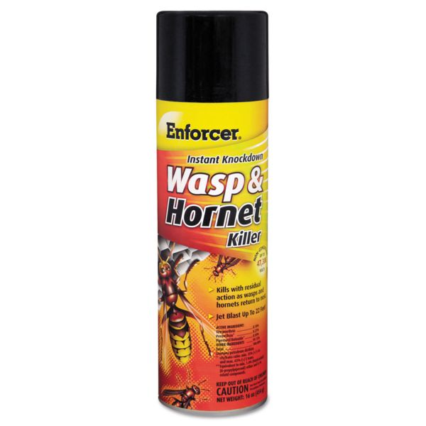 Enforcer Wasp and Hornet Killer, 16 oz Aerosol Spray, 12/Carton Spray - Kills Wasp, Hornet, Yellow Jacket - 16 fl oz - Clear, Light Yellow - 12 / Carton