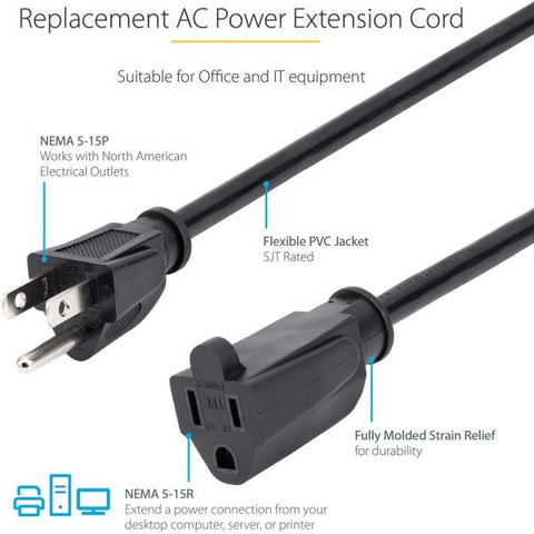 StarTech.com 6ft Power Cord Extension - NEMA 5-15R to NEMA 5-15P 125V AC - 15A - 6ft